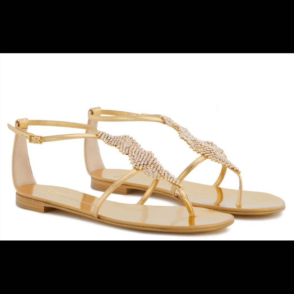 giuseppe zanotti NIB gold leather & crystal sandal - Picture 7 of 14